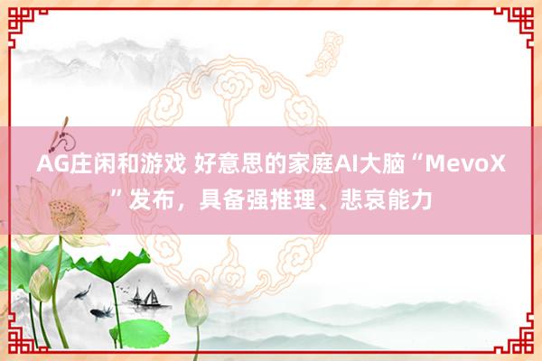 AG庄闲和游戏 好意思的家庭AI大脑“MevoX”发布，具备强推理、悲哀能力