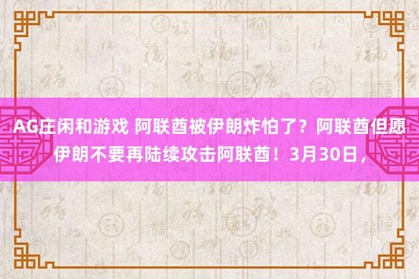 AG庄闲和游戏 阿联酋被伊朗炸怕了？阿联酋但愿伊朗不要再陆续攻击阿联酋！3月30日，
