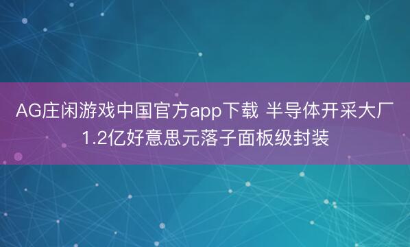 AG庄闲游戏中国官方app下载 半导体开采大厂1.2亿好意思元落子面板级封装
