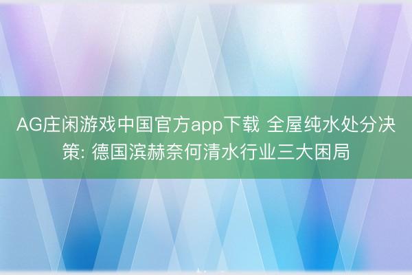 AG庄闲游戏中国官方app下载 全屋纯水处分决策: 德国滨赫奈何清水行业三大困局