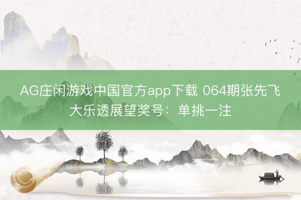 AG庄闲游戏中国官方app下载 064期张先飞大乐透展望奖号:单挑一注